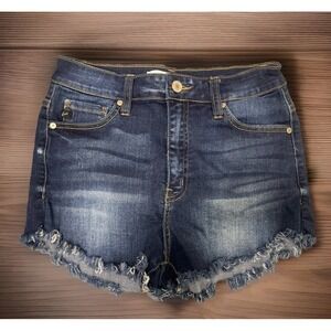 KanCan Women's Frayed Raw Hem Stretch Denim Shorts Medium Wash Size Small